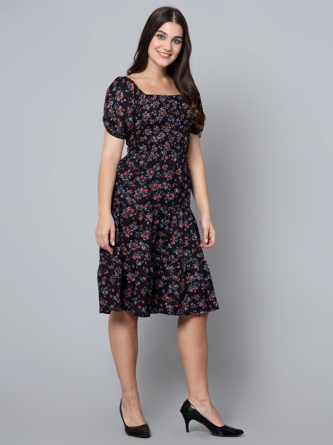 Bani Women Off-Shoulder Womens Floral Printed Dress Blue